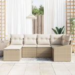 6-teiliges Garten-Essgruppen-Set mit Kissen Beige Poly-Rattan