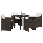 5-teilige Garten-Essgruppe mit Kissen Braun Poly-Rattan