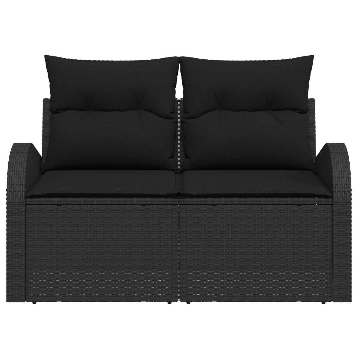 2-Sitzer Garten Sofa mit Stauraum & Kissen Schwarz Poly Rattan