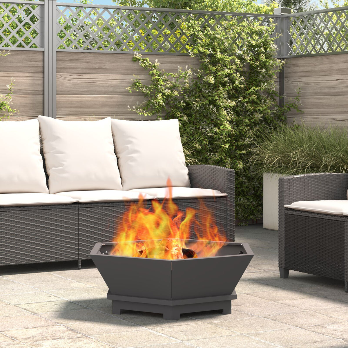 Feuerstelle Sechseckig Schwarz 75x75x28 cm Stahl