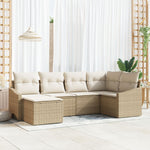 6-teiliges Garten-Essgruppen-Set mit Kissen Beige Poly-Rattan