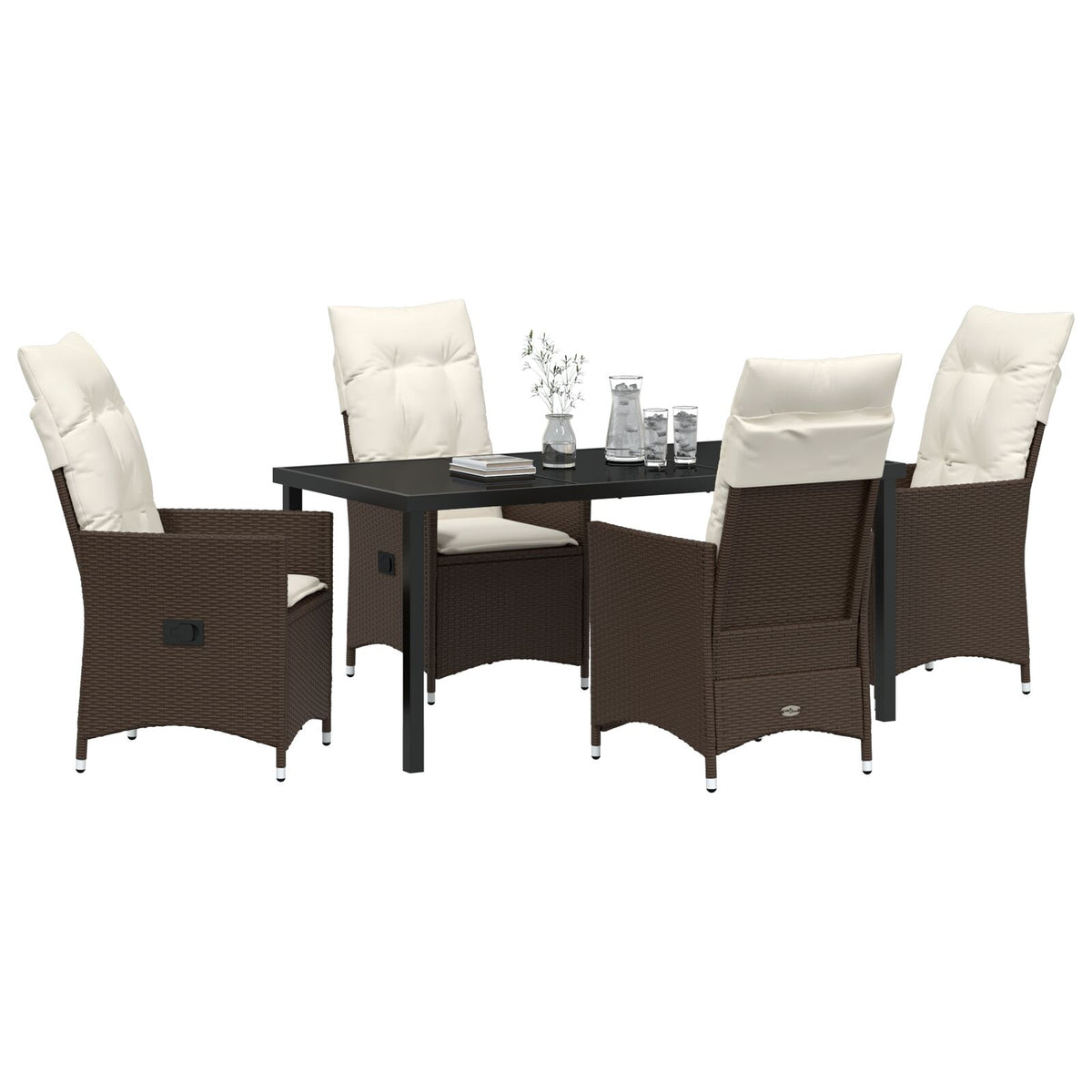 5-teilige Garten-Essgruppe mit Kissen, Braun Poly Rattan