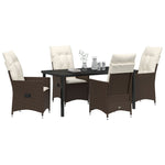 5-teilige Garten-Essgruppe mit Kissen, Braun Poly Rattan