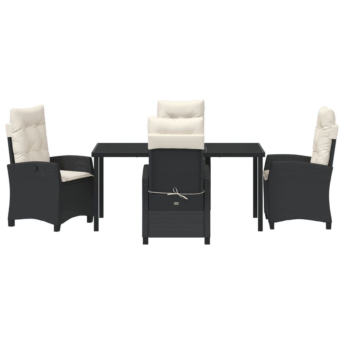 5-teiliges Garten-Essgruppen-Set mit Kissen in Schwarz Poly Rattan