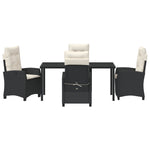 5-teiliges Garten-Essgruppen-Set mit Kissen in Schwarz Poly Rattan