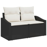 2-Sitzer Garten Sofa mit Kissen Schwarz Poly Rattan