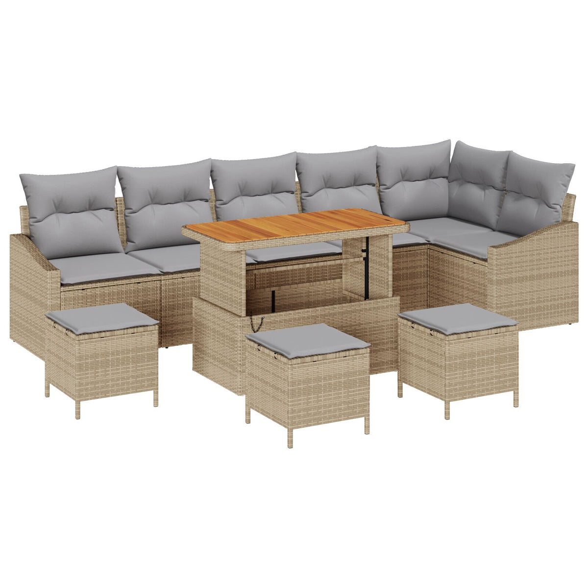 10-teilige Garten Sofa Set mit Kissen Beige Poly Rattan Akazie, vidaXL 2-Sitzer Garten Sofa mit Stauraum & Kissen Beige Poly Rattan, vidaXL 4-teiliges Garten Essset mit Kissen Beige Poly Rattan Akazie