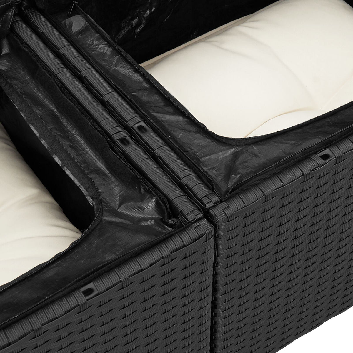 2-Sitzer Garten-Sofa mit Stauraum & Kissen Schwarz Poly Rattan
