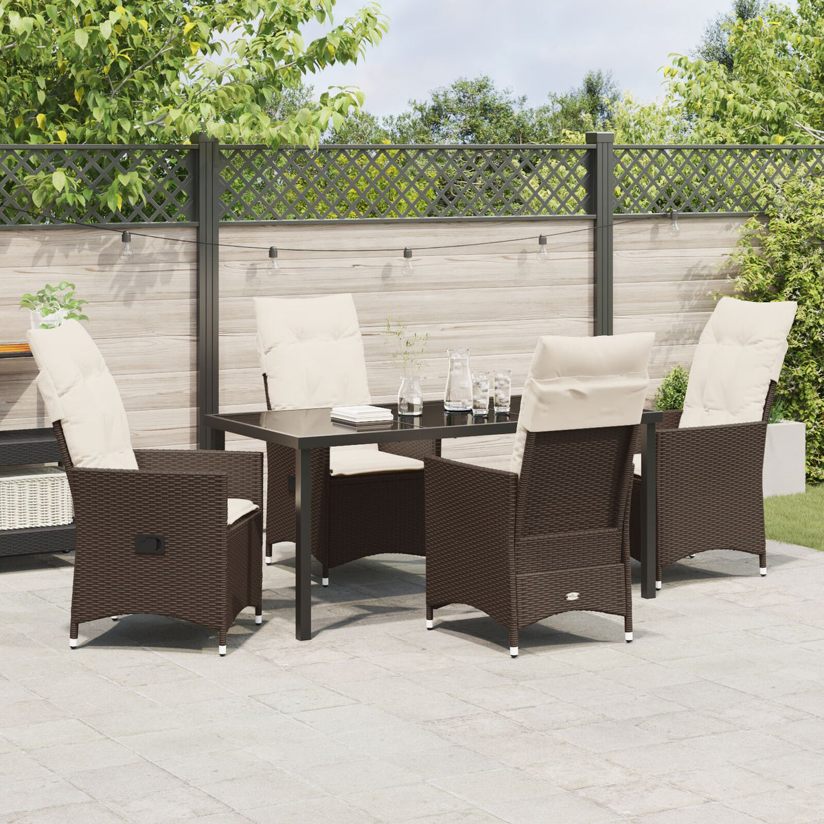 5-teilige Garten-Essgruppe mit Kissen, Braun Poly Rattan