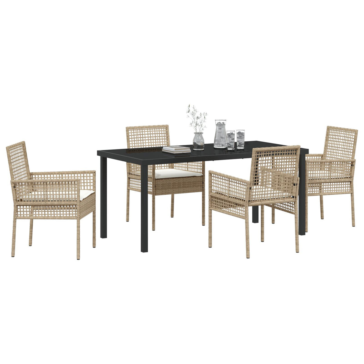 5-teilige Garten Essgruppe mit Kissen Beige Poly Rattan