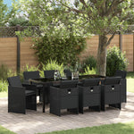 9-teilige Garten Essgruppe mit Kissen - Schwarzes Poly-Rattan