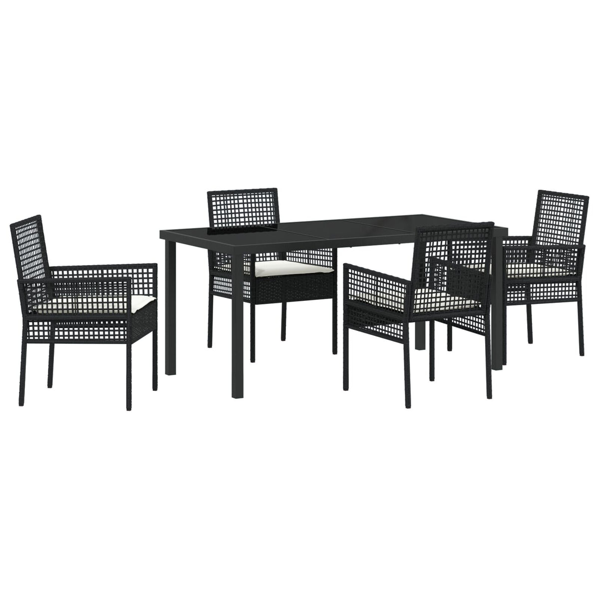 5-teilige Garten Essgruppe mit Kissen Schwarz Poly-Rattan
