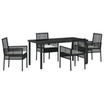 5-teilige Garten Essgruppe mit Kissen Schwarz Poly-Rattan