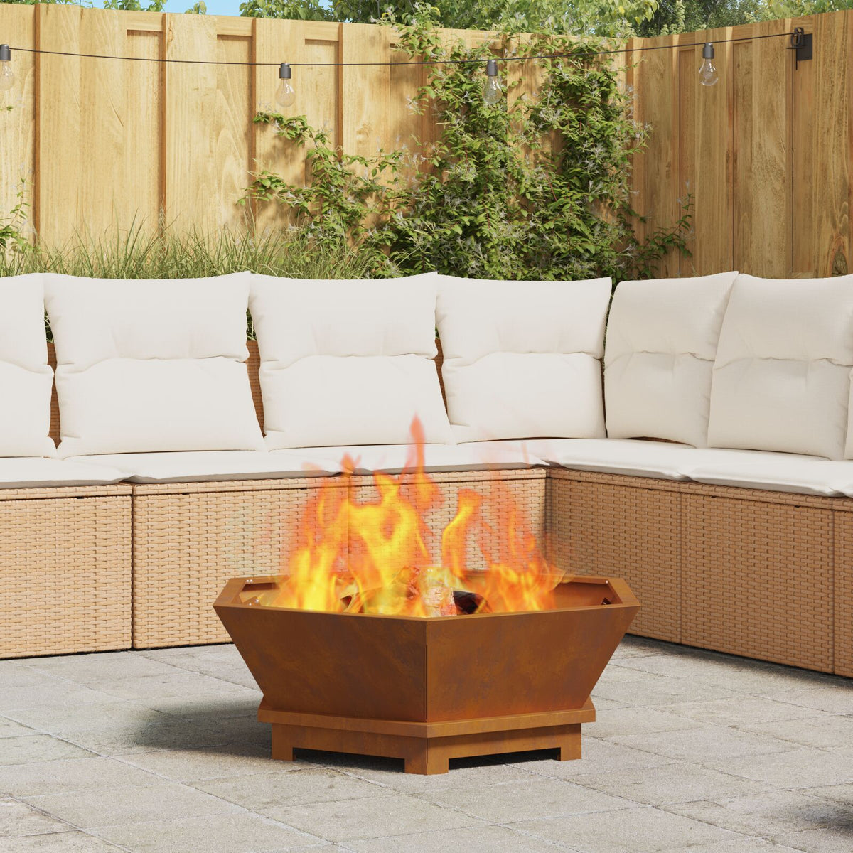 Feuerstelle Sechseckig 75x75x28 cm Wetterstahl