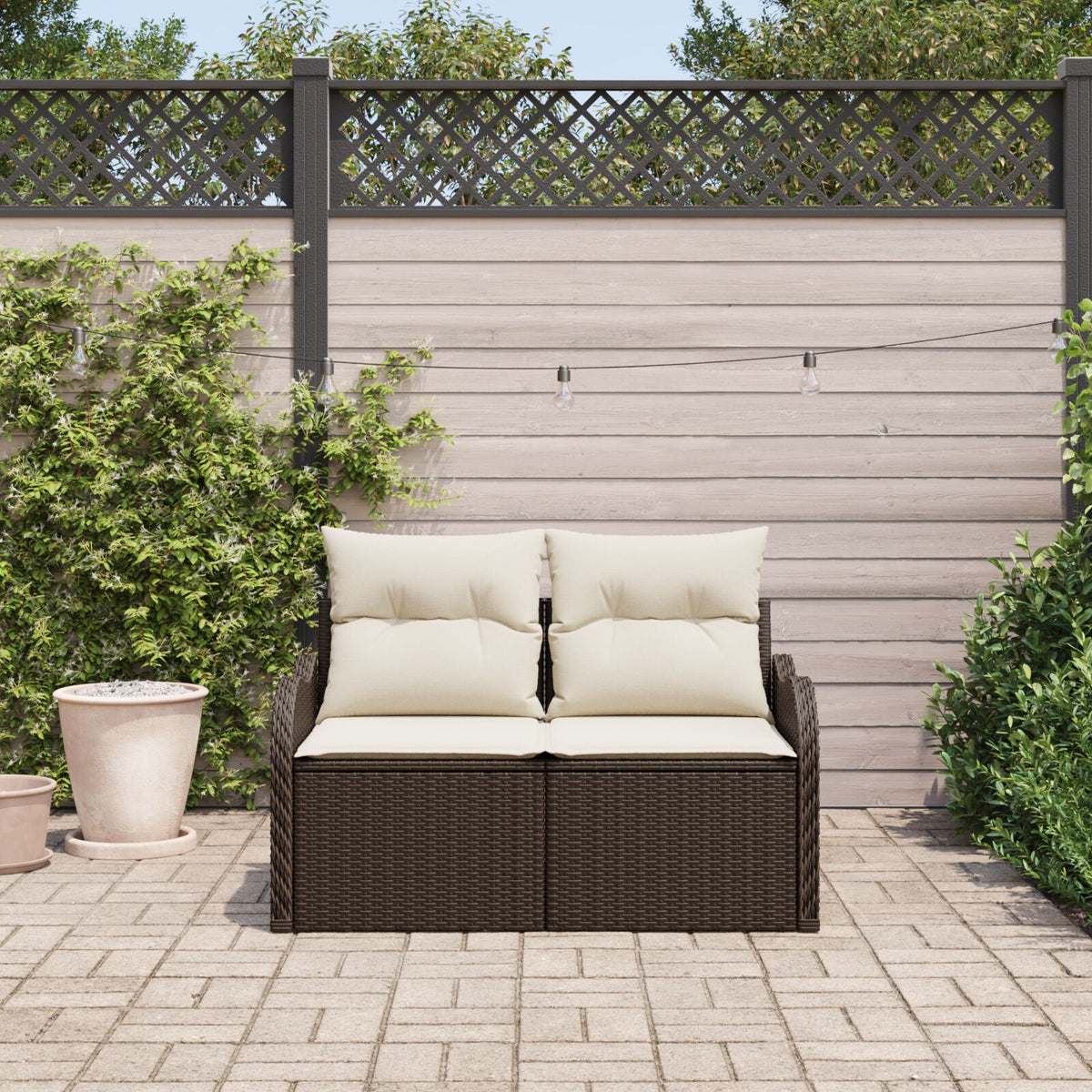 2-Sitzer Garten-Sofa mit Stauraum & Kissen Braun Poly-Rattan