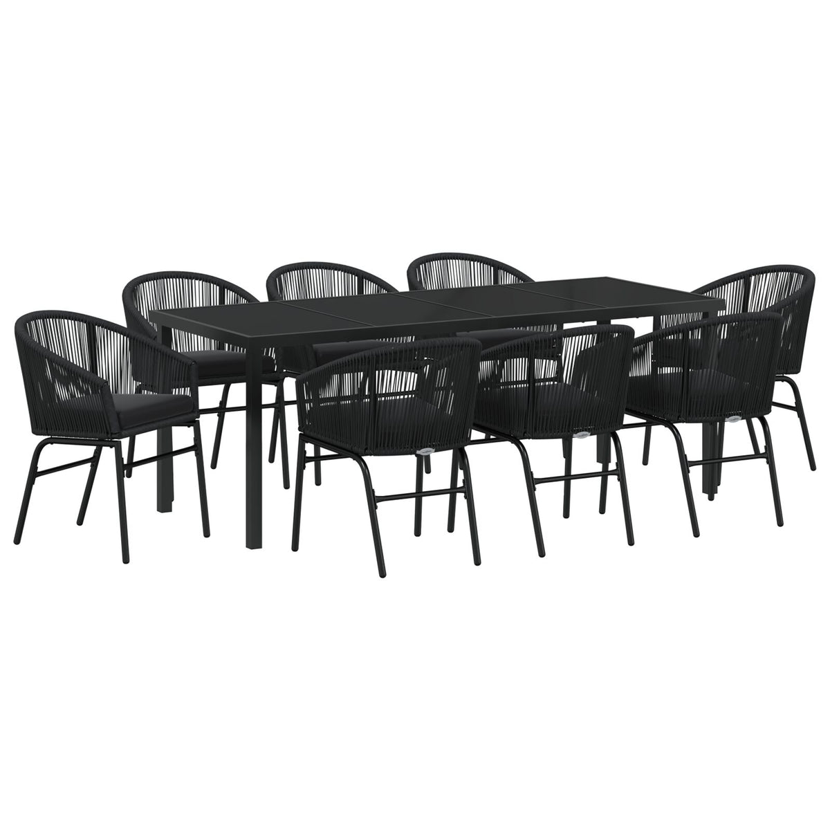 9-teiliges Garten-Essgruppe Schwarz Poly-Rattan