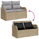 2-Sitzer Garten-Sofa mit Stauraum und Kissen Beige Poly Rattan