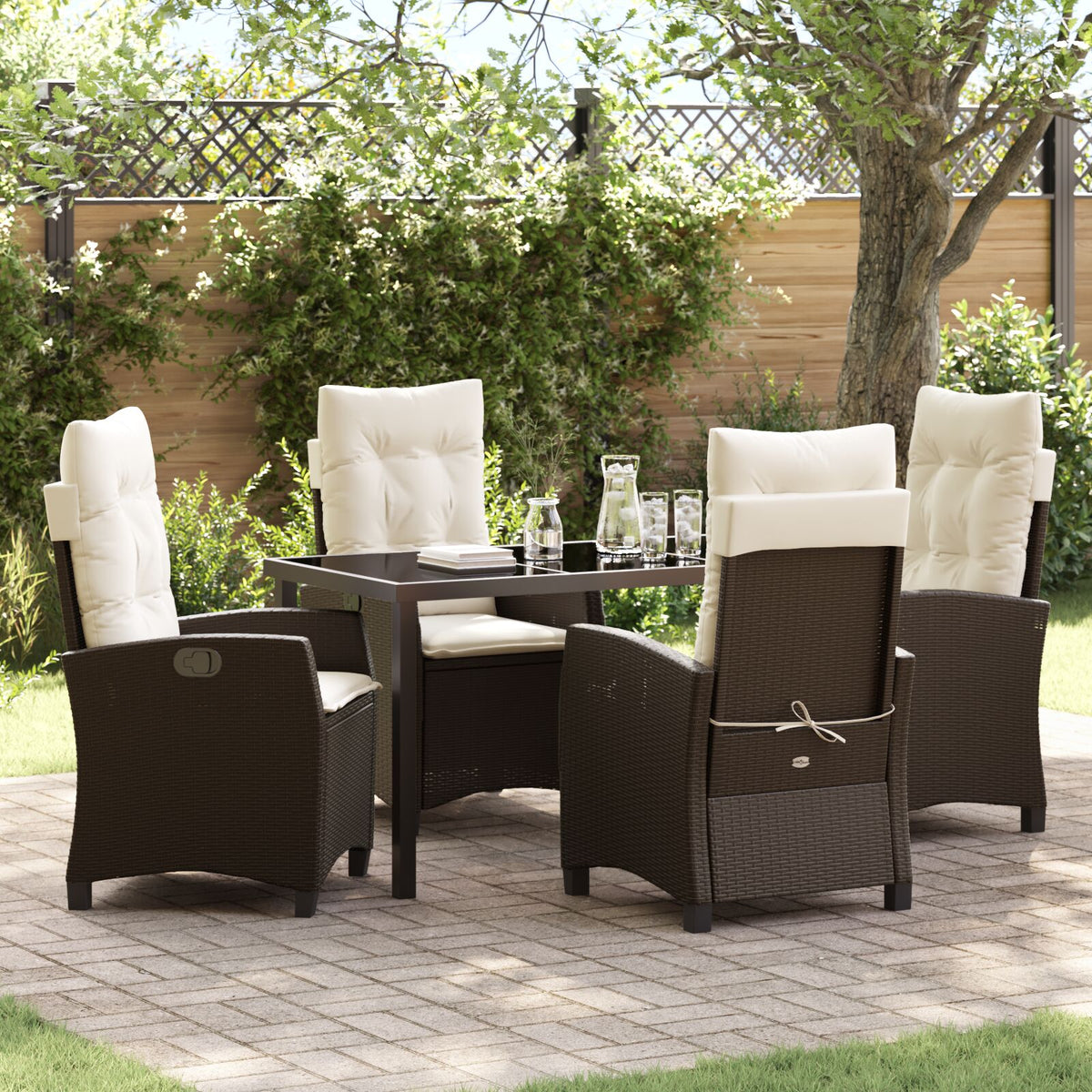 5-teiliges Garten-Essgruppe mit Kissen Braun Poly-Rattan