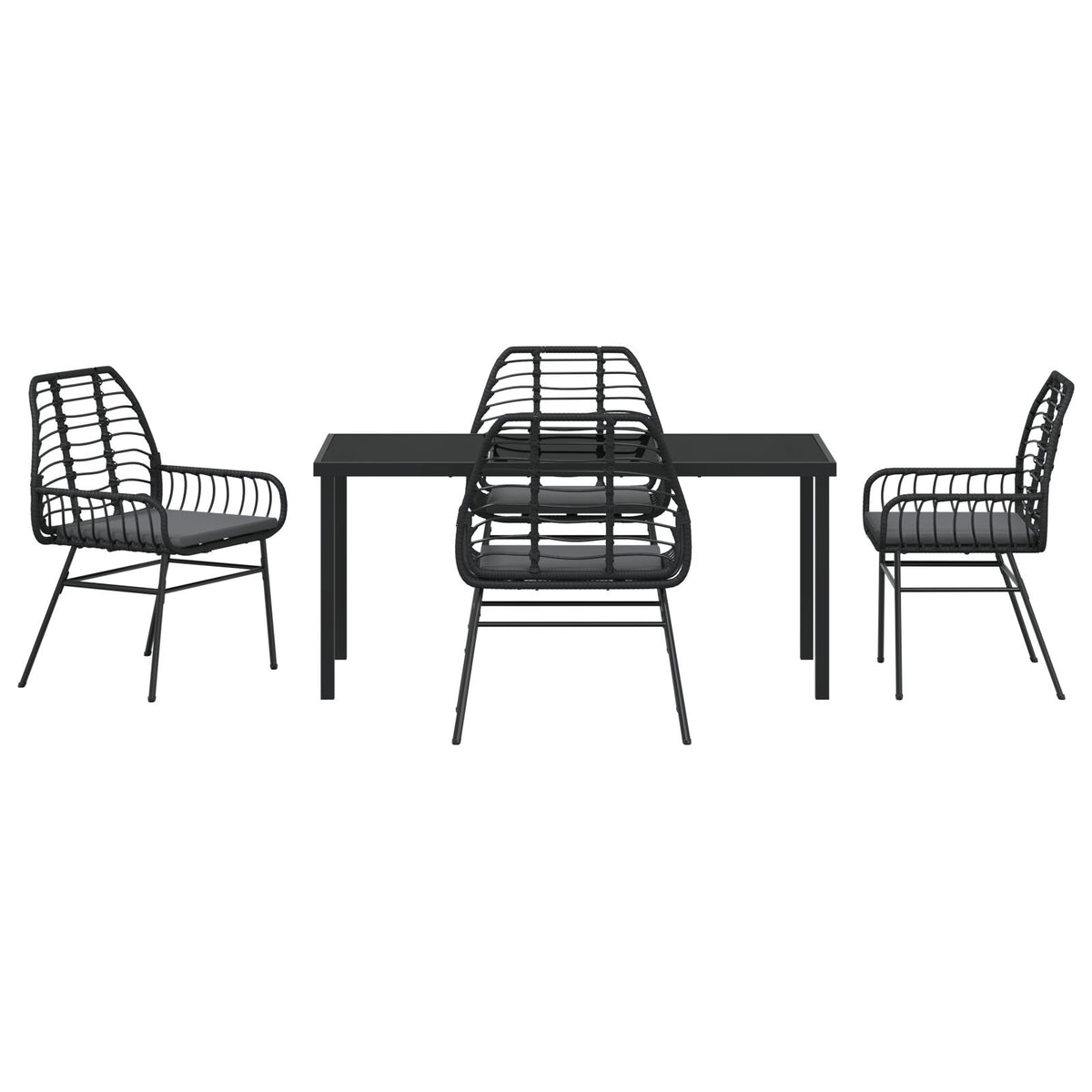 5-teilige Garten-Essgruppe mit Kissen Schwarz Poly-Rattan