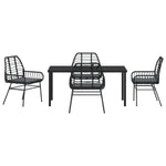 5-teilige Garten-Essgruppe mit Kissen Schwarz Poly-Rattan