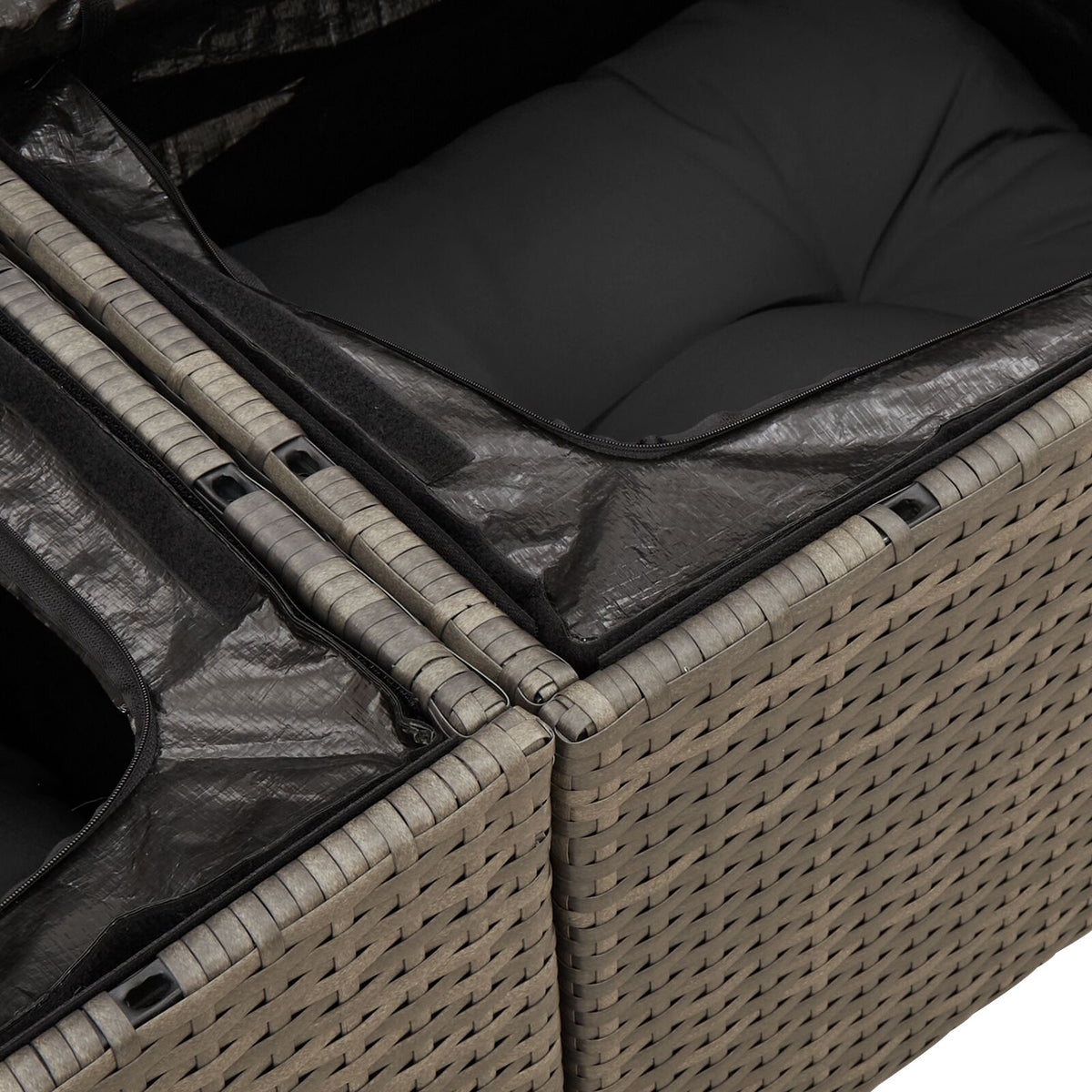 2-Sitzer Garten-Sofa mit Stauraum und Kissen Grau Poly Rattan