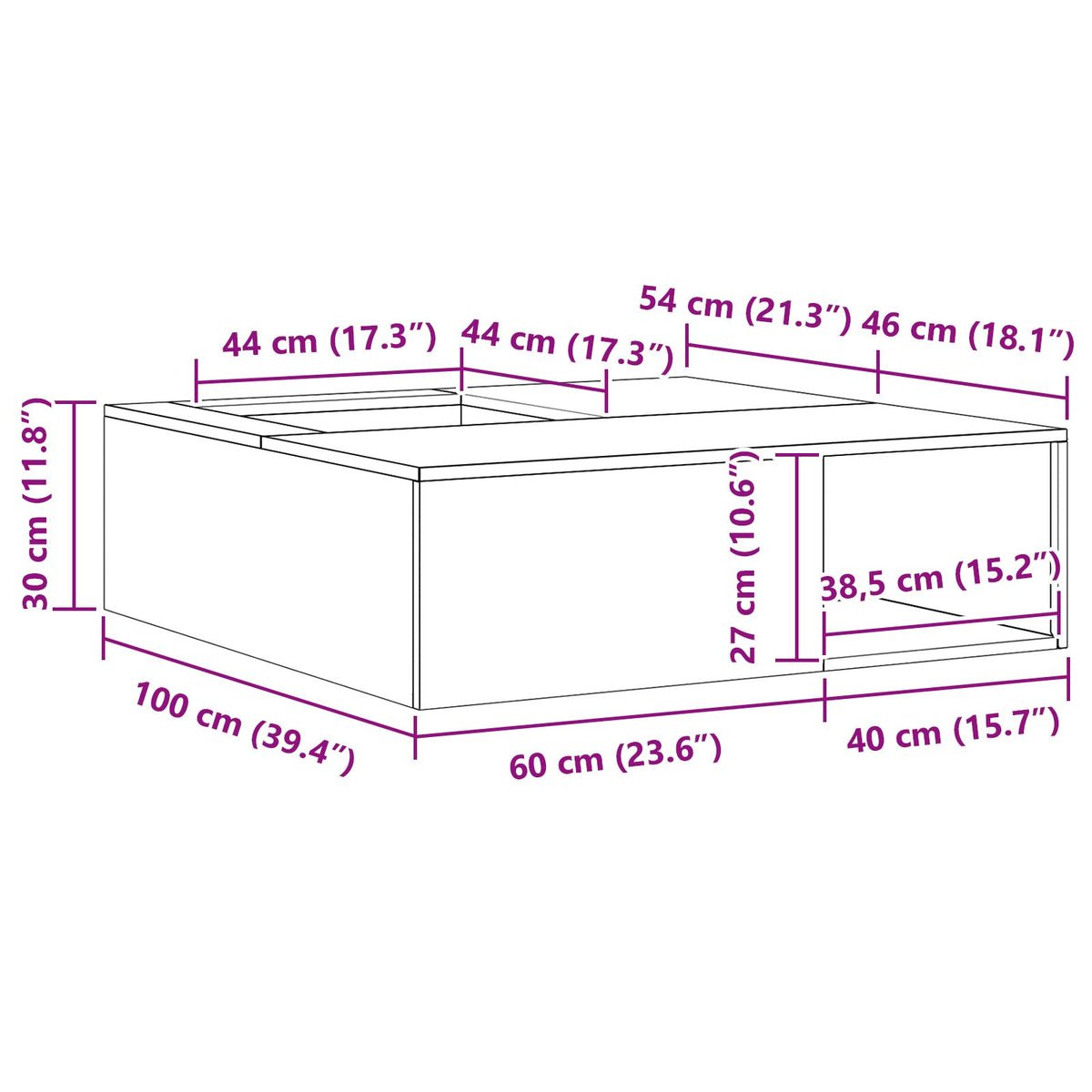 Feuerstelle mit Holzlager 100x100x30 cm Wetterstahl