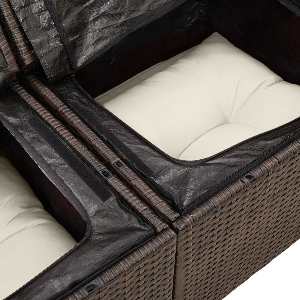 2-Sitzer Garten Sofa mit Stauraum & Kissen in Braun aus Poly Rattan