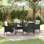 5-teilige Garten Essgruppe mit Kissen Schwarz Poly Rattan