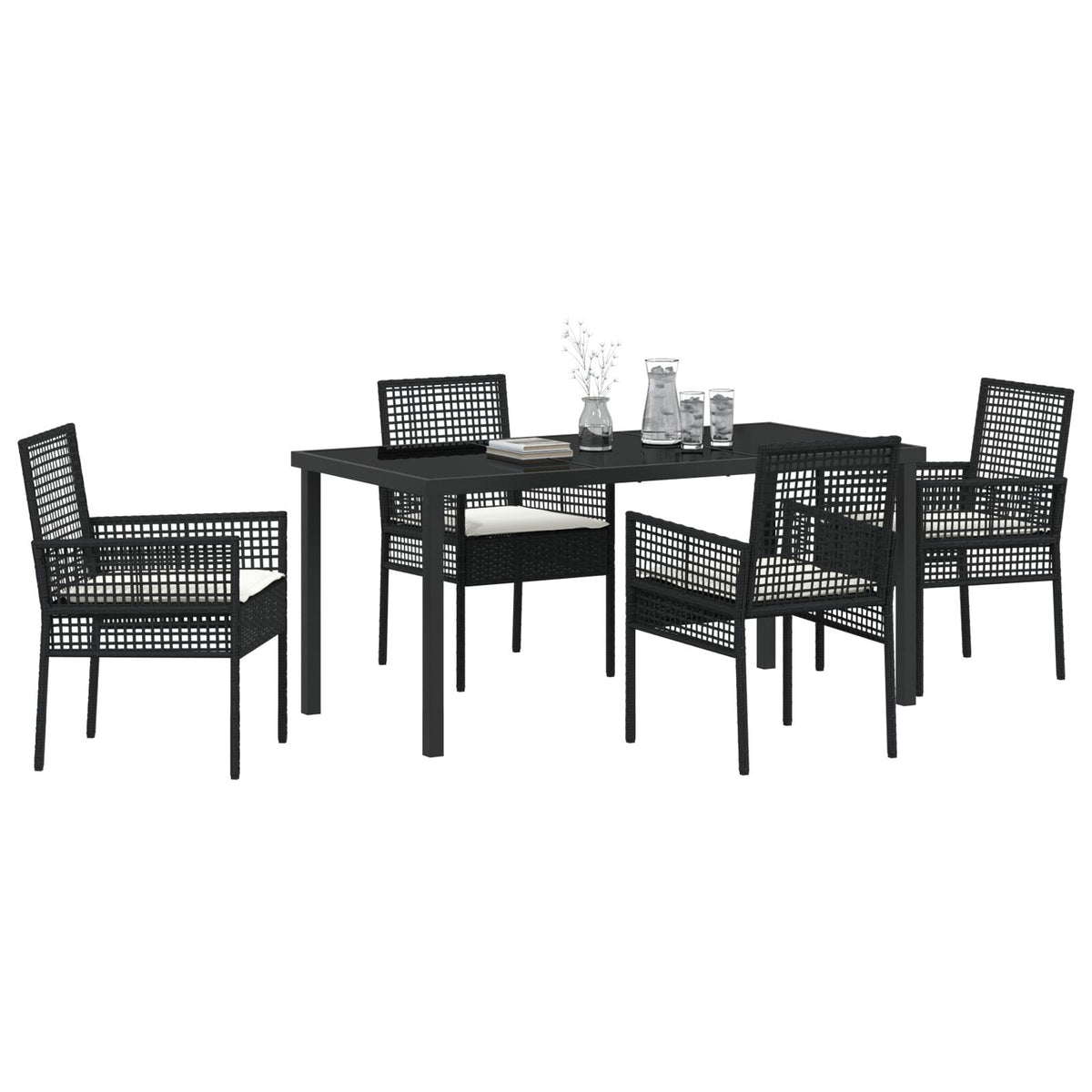 5-teilige Garten Essgruppe mit Kissen Schwarz Poly-Rattan