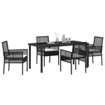 5-teilige Garten Essgruppe mit Kissen Schwarz Poly-Rattan