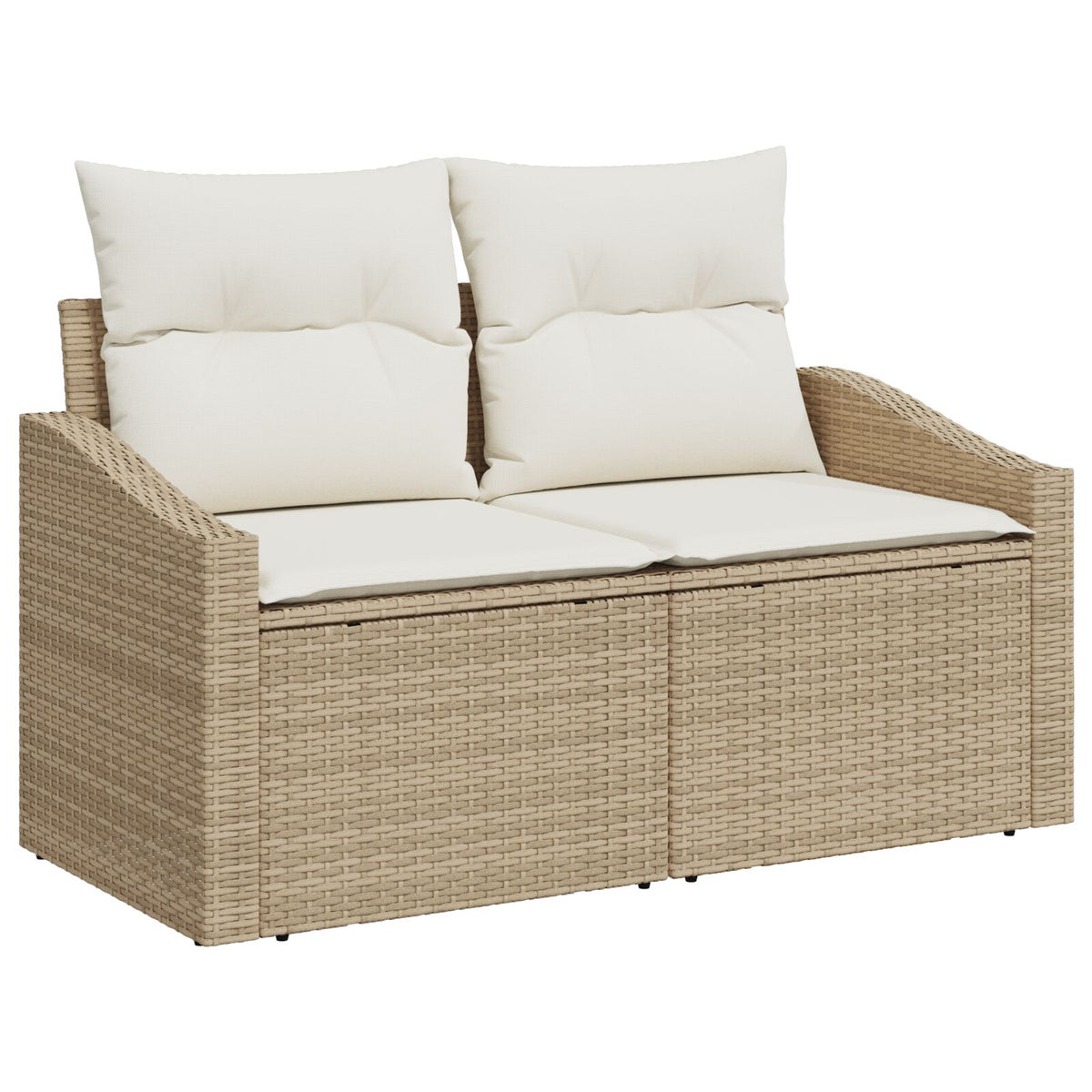 2-Sitzer Garten-Sofa mit Stauraum & Kissen Beige Poly Rattan