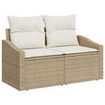 2-Sitzer Garten-Sofa mit Stauraum & Kissen Beige Poly Rattan