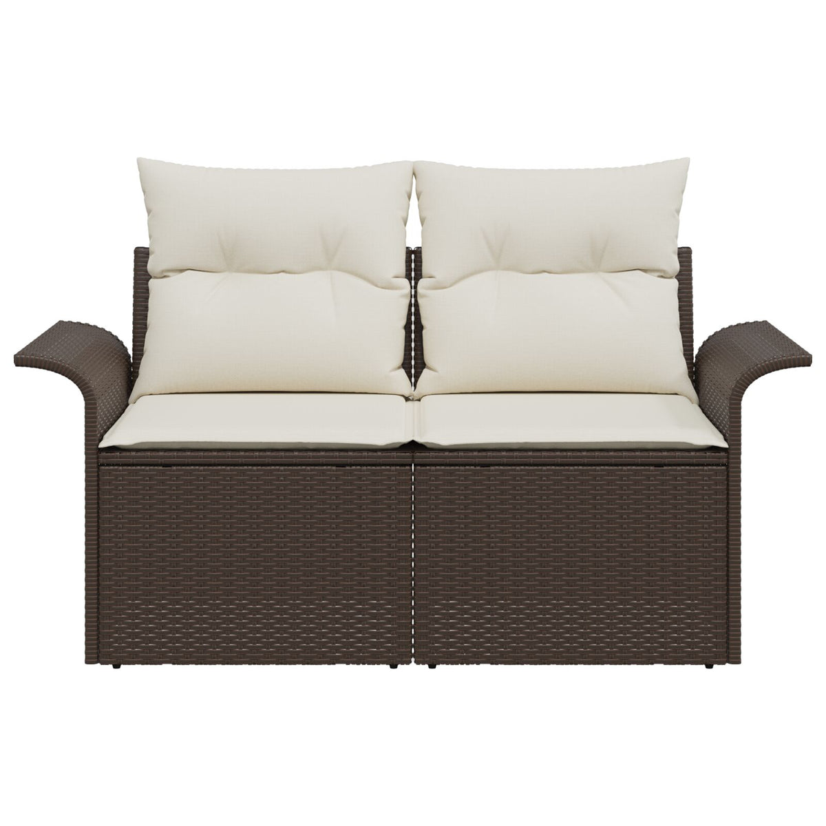 2-Sitzer Gartenbank mit Kissen Braun Poly-Rattan