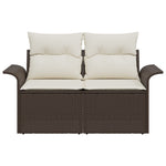 2-Sitzer Gartenbank mit Kissen Braun Poly-Rattan