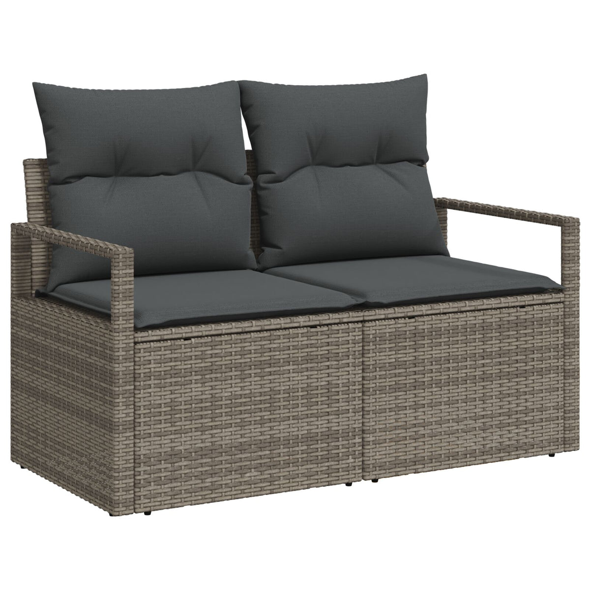 2-Sitzer Garten-Sofa mit Stauraum und Kissen Grau Poly Rattan