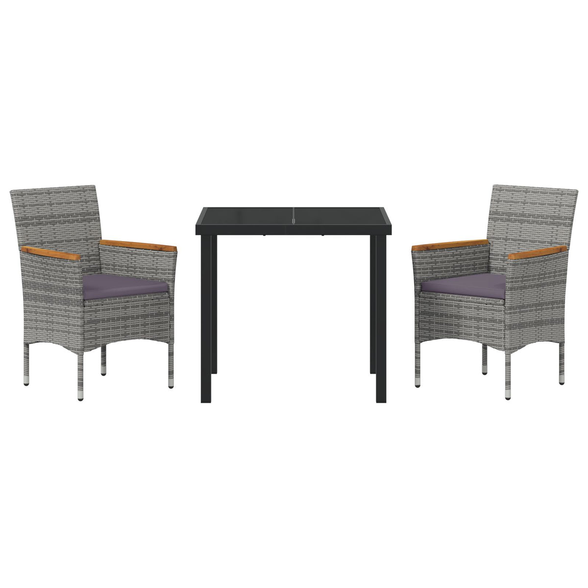 3-teiliges Garten-Essgruppen-Set Graues Poly-Rattan