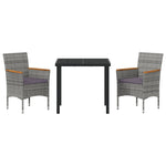 3-teiliges Garten-Essgruppen-Set Graues Poly-Rattan