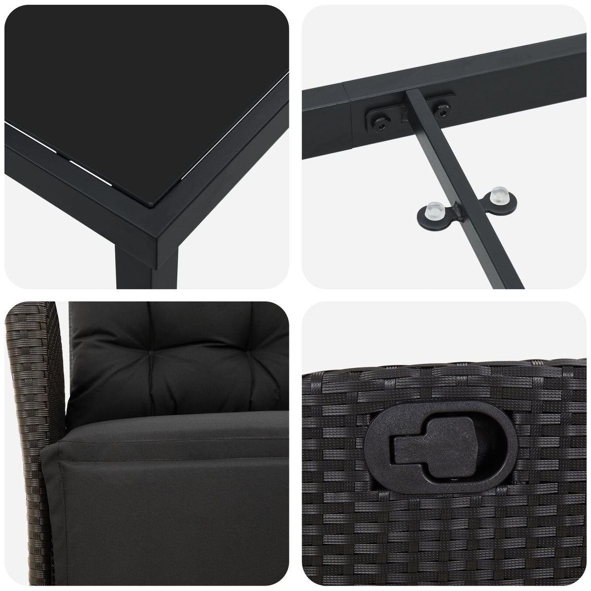 9-teiliges Garten-Essgruppe Schwarz Poly-Rattan